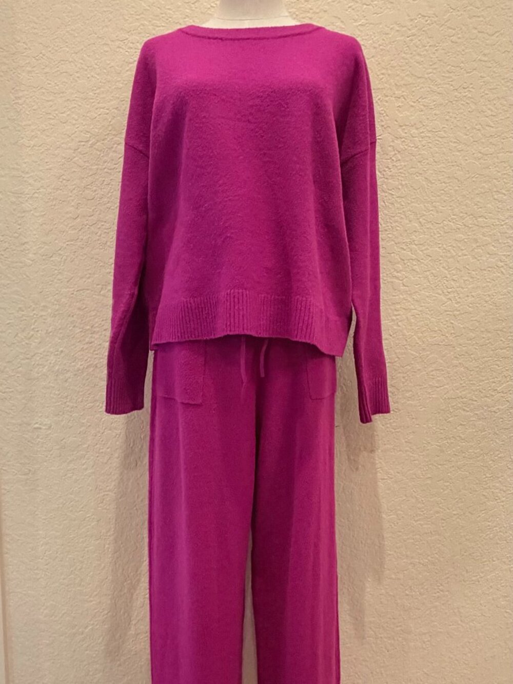 Lilly Pulitzer Knit Sweater Wide Leg Pants Two Piece Set Size L Magenta Pink